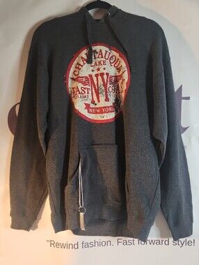 J. America Dark Gray Zip-Up Hoodie with Red & Cream NY Emblem